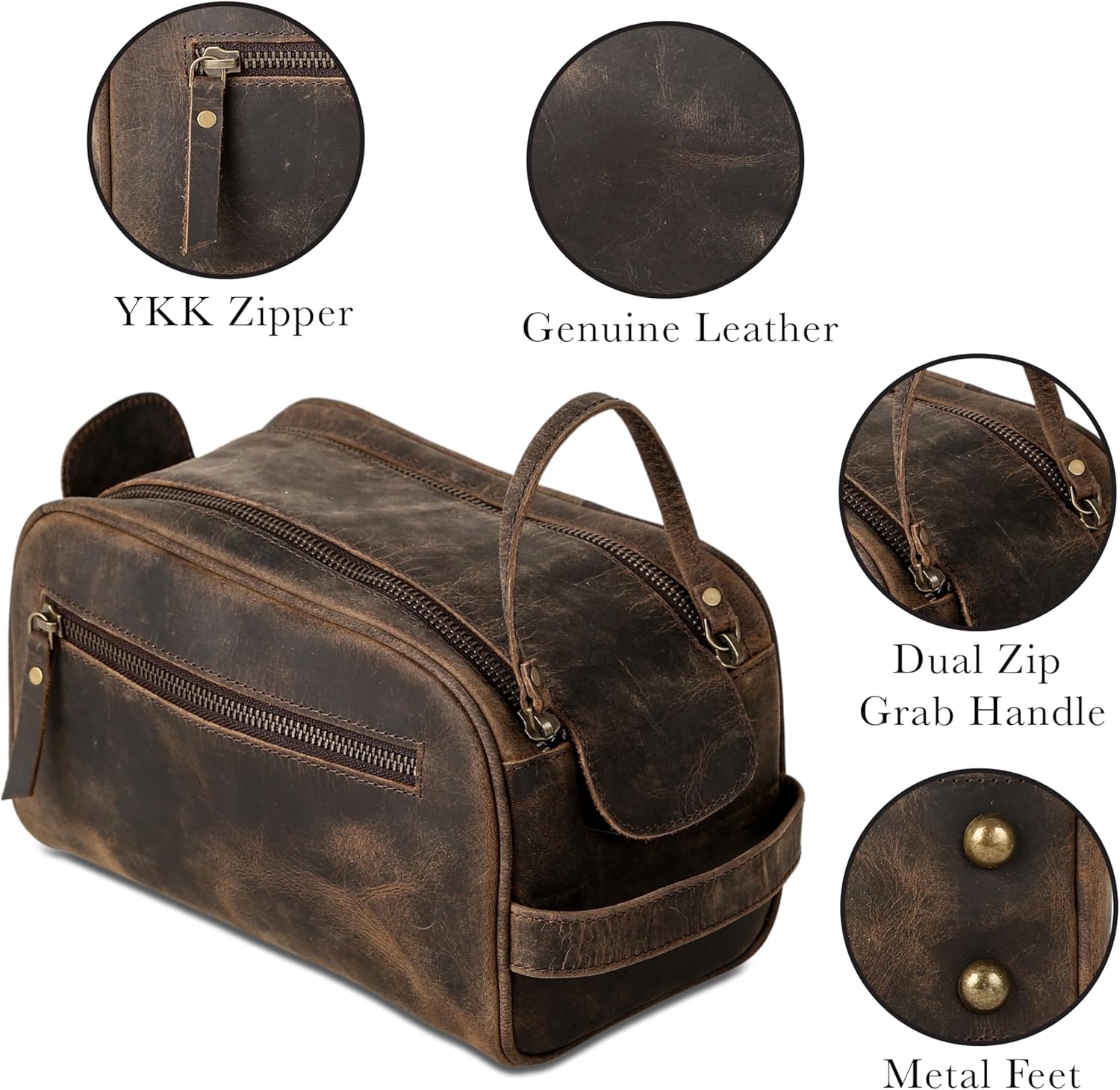 Travel Toiletry Premium Leather Dopp Kit for Men & Women Bag