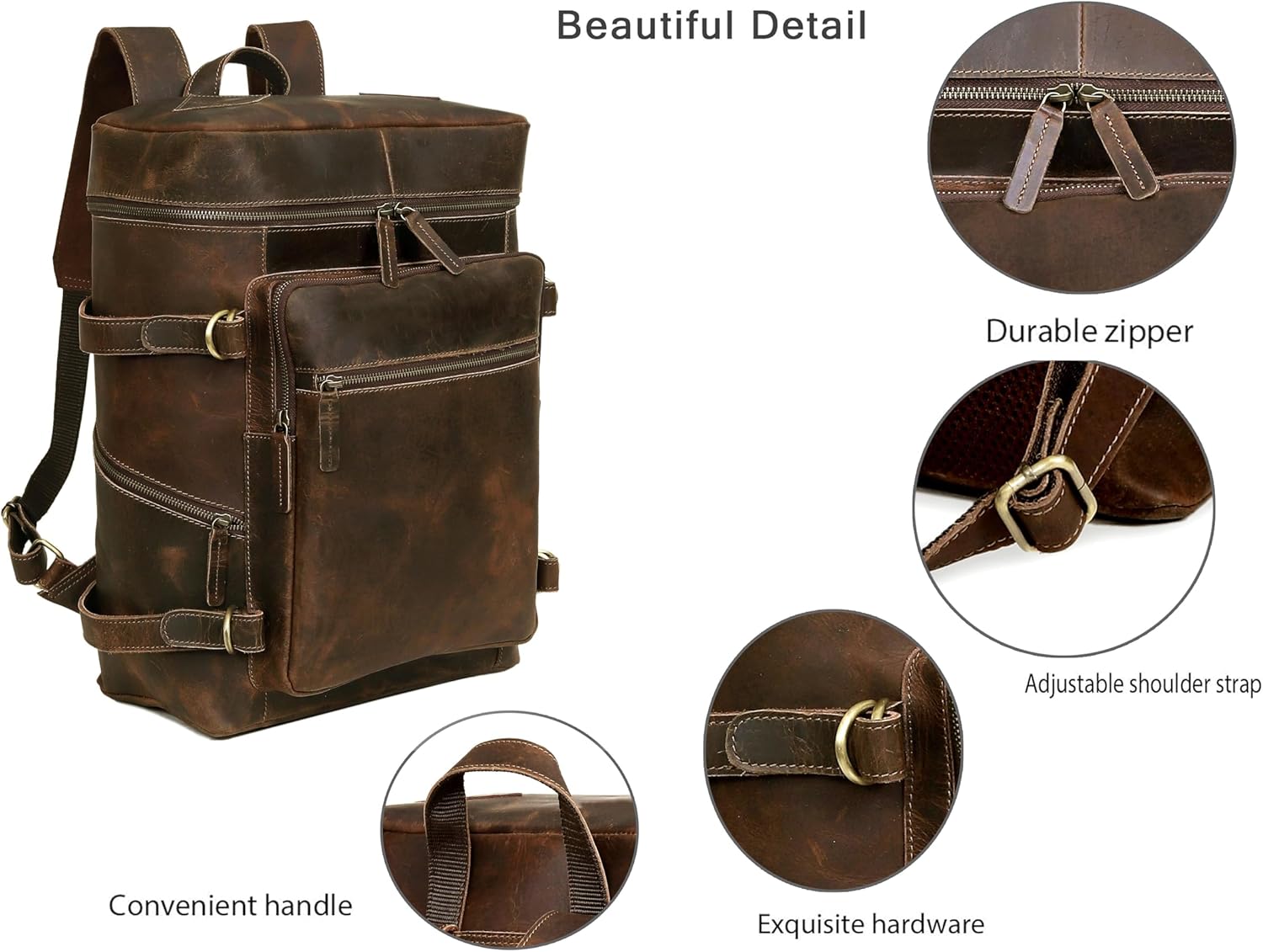Leather Backpack Genuine Laptop Rucksack For Men & Women