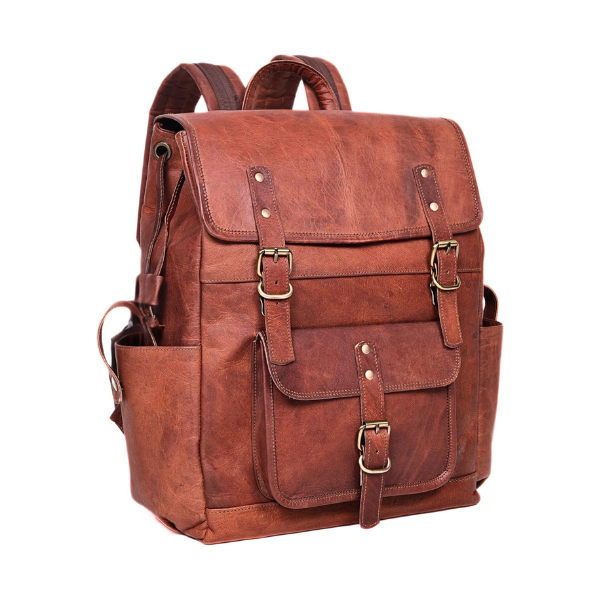 Brown Leather Large Vintage Laptop Backpack