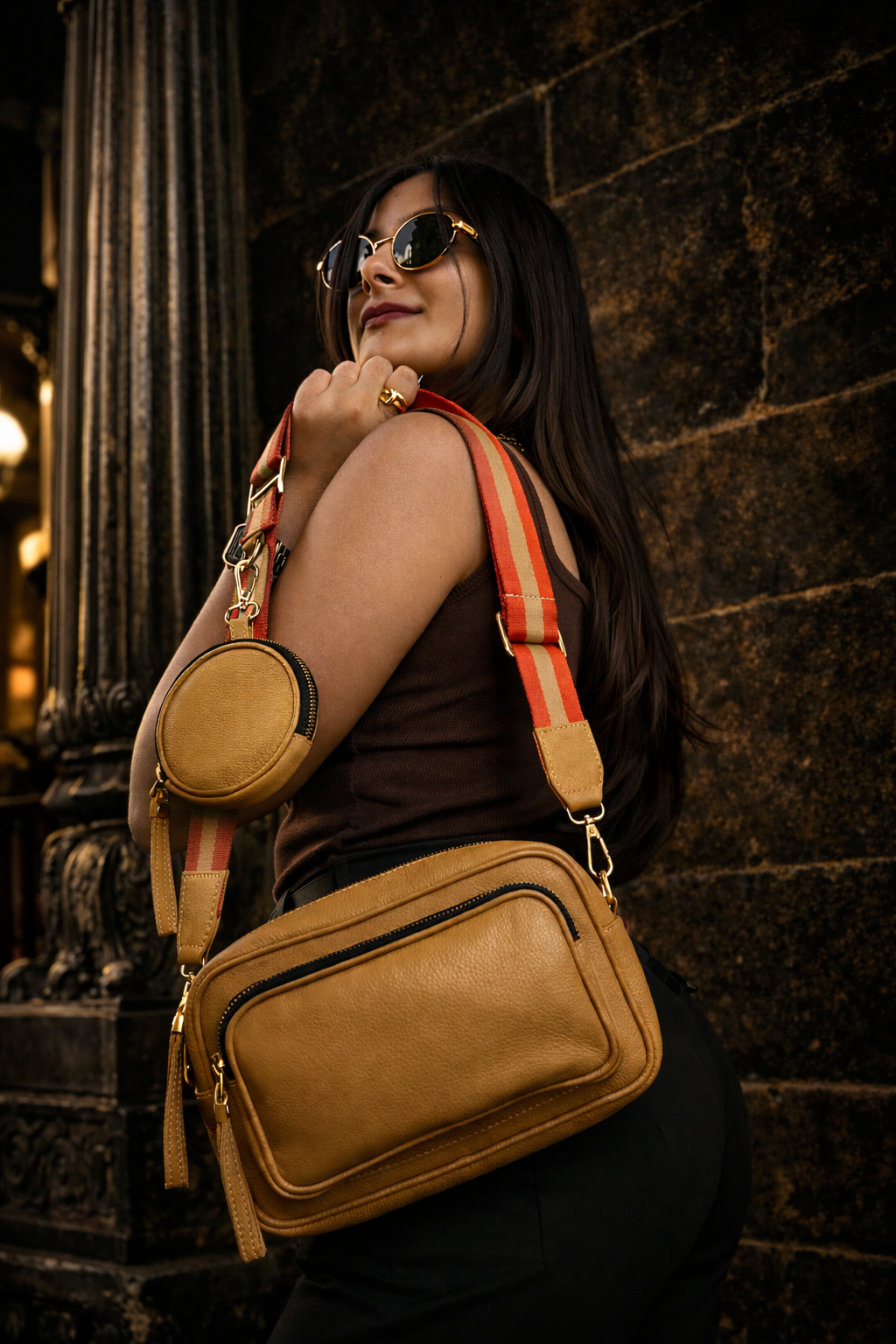 Unisex Genuine Cow Leather Crossbody Sling Bag with Front Pocket